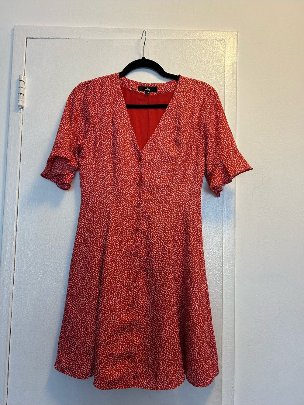 Lulu's Red Ditsy Button-Front Mini Dress